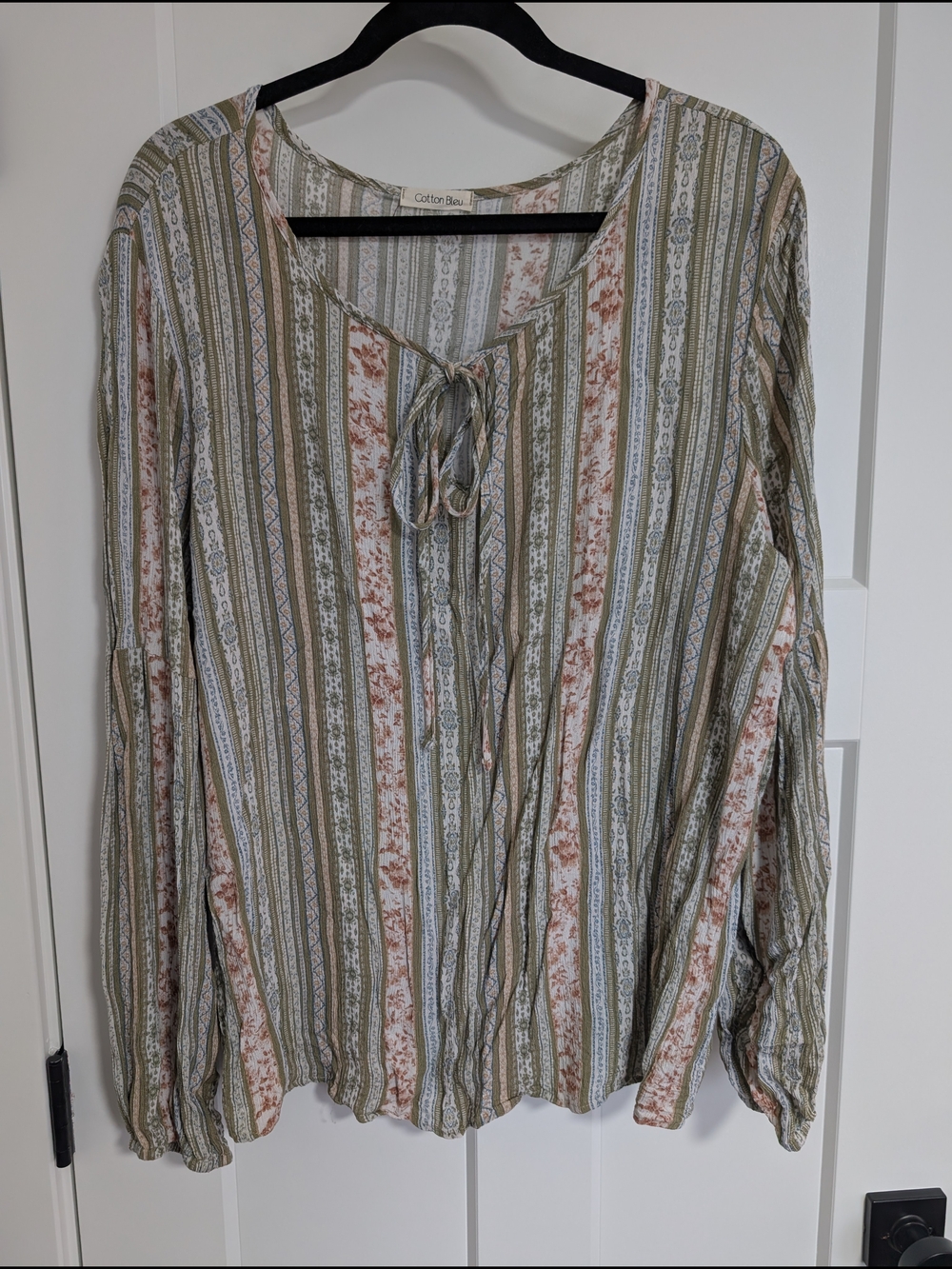 Women’s 2X Striped Tie-Neck Boho Blouse